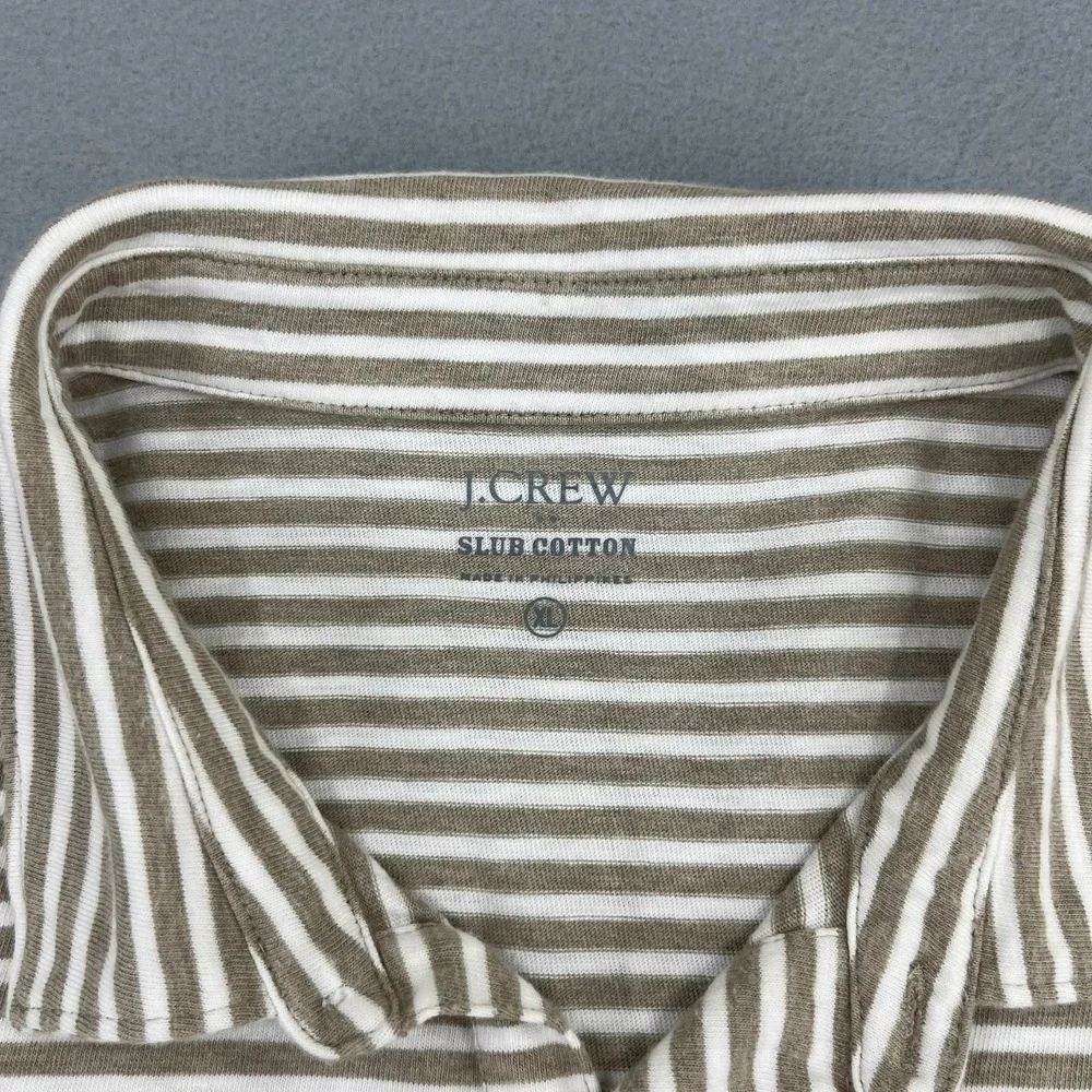 J.Crew Mens XL Slub Cotton Striped Polo Shirt Tan White‎ Short Sleeve Pocket